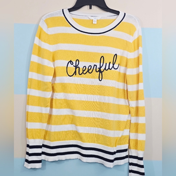 Time and Tru Yellow and White Cheerful Knit Sweater - Picture 2 of 8